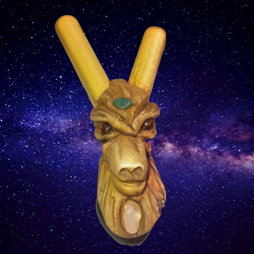 Kuripe Bambou Totem du LOUP Amulette avec des Pierres puissant